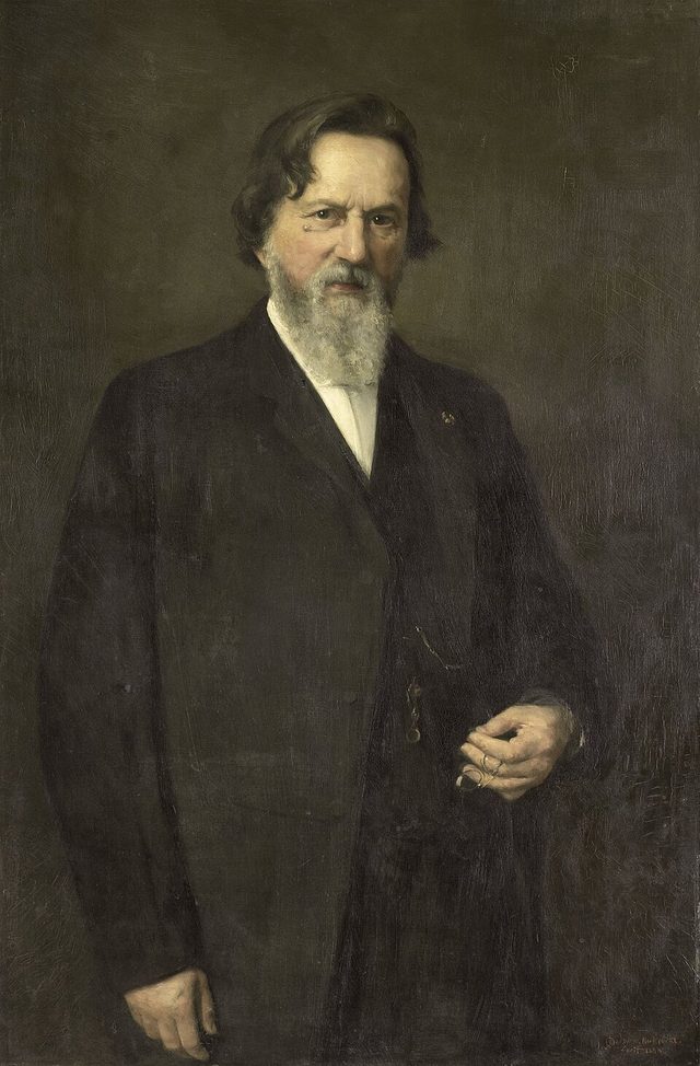 Painted portrait of Franciscus Donders, an older man with a white beard in a dark coat