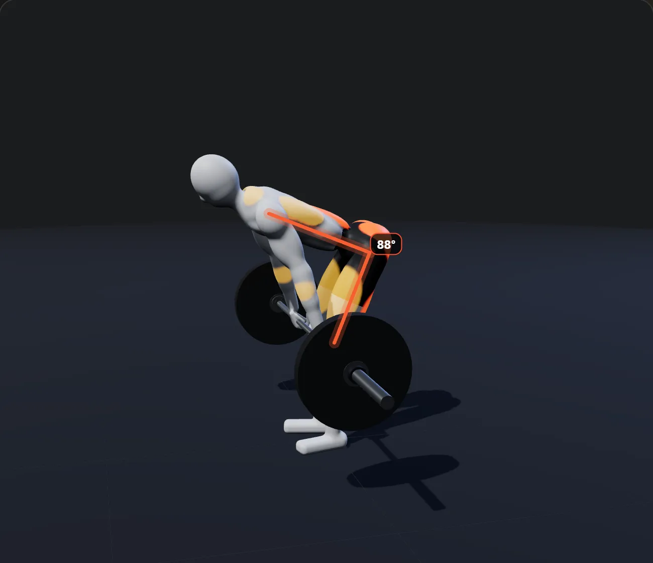 Barbell Deadlift shown on a 3D figure, with the working muscles highlighted